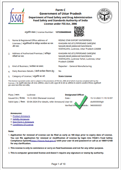 RSE Full FSSAI License